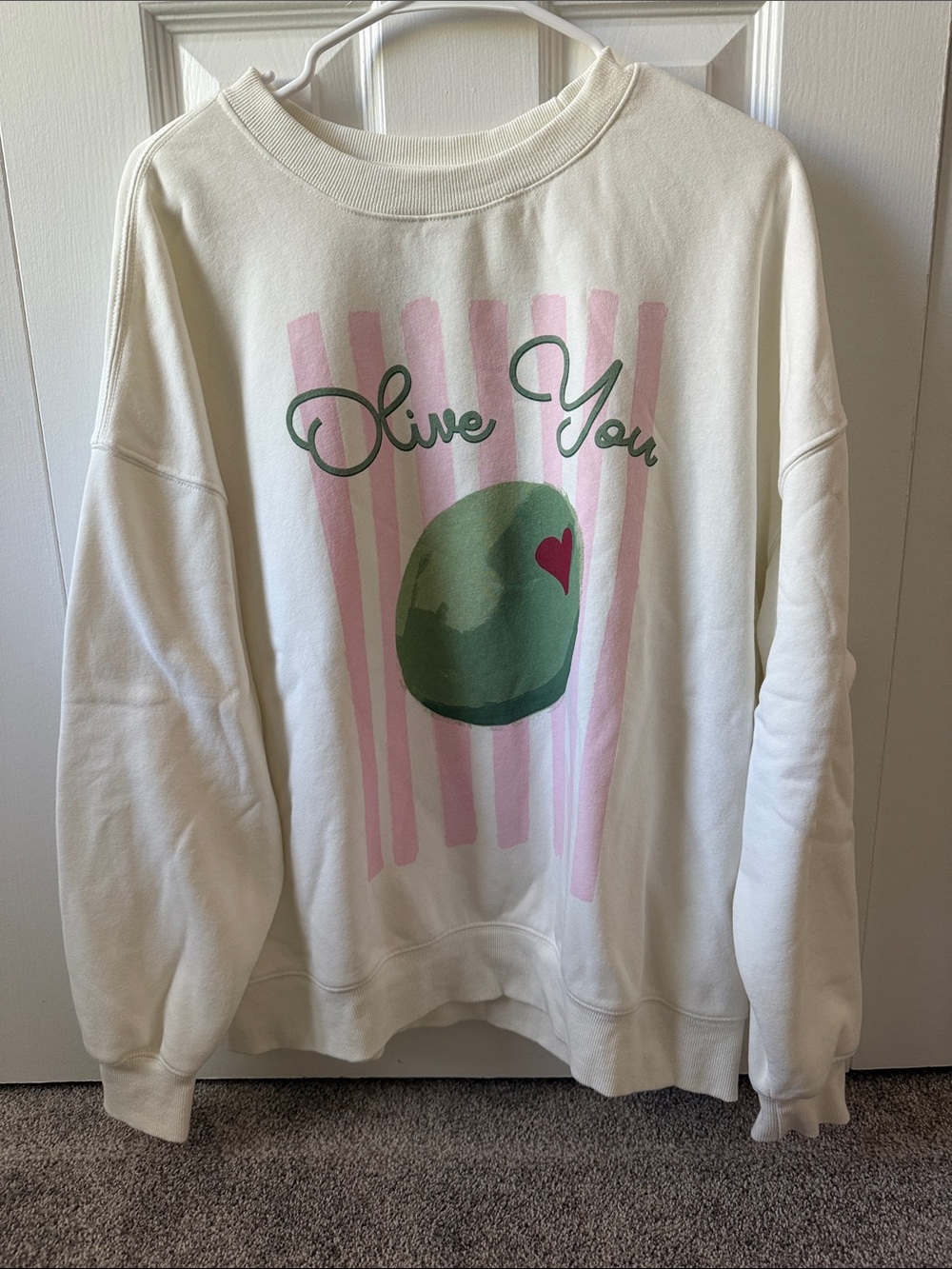 Ripple Junction Cream 'Olive You' Graphic Crewneck with Pink Accents